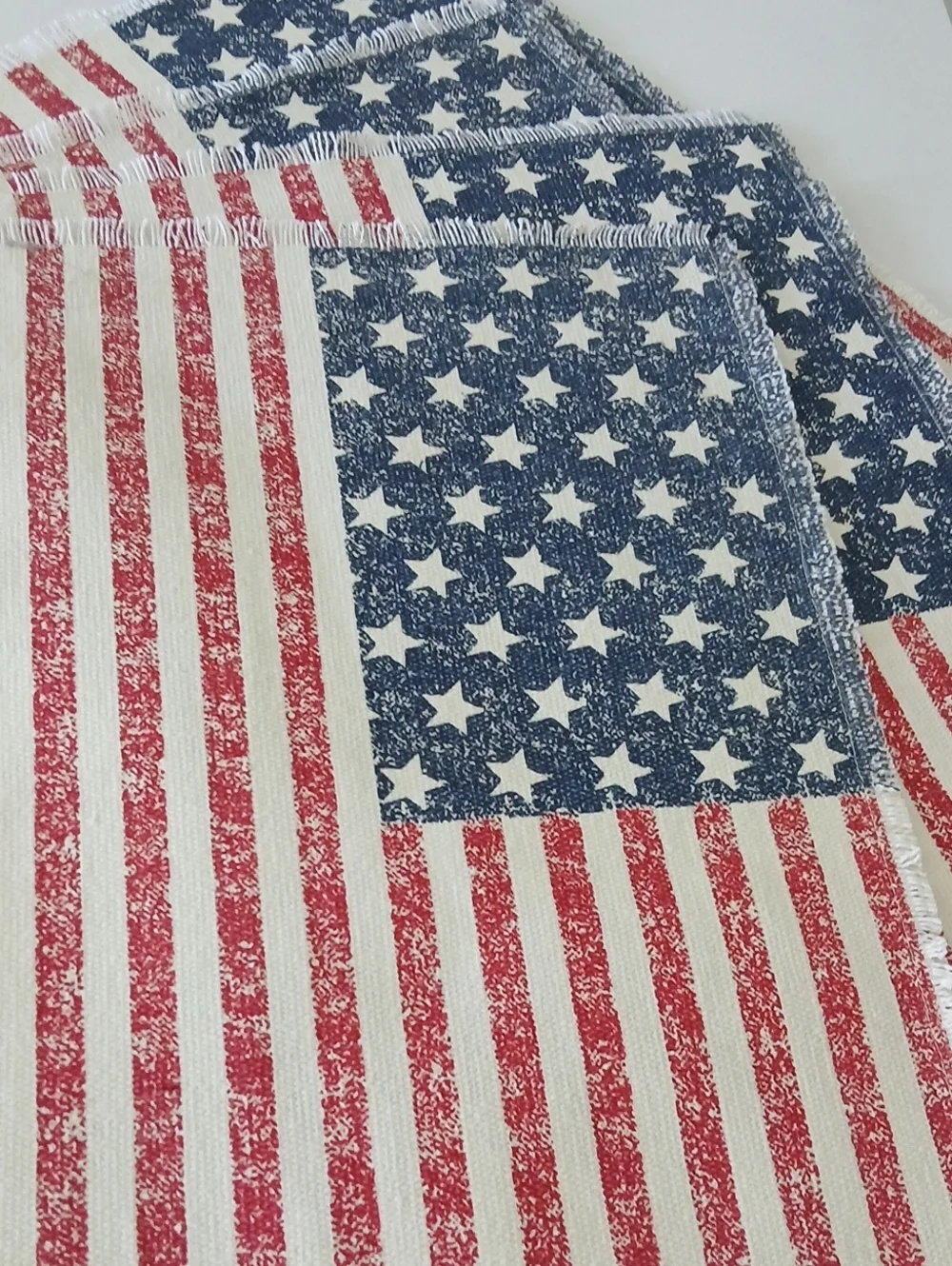 Lauren Ralph Lauren 100% Cotton Woven American Flag Placemats Set of 4 Fringed